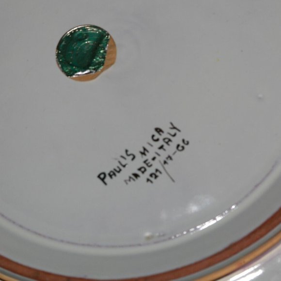 Vintage estate platter bowl majolica MICA ITALY gold loop trim floral design - Picture 7 of 7